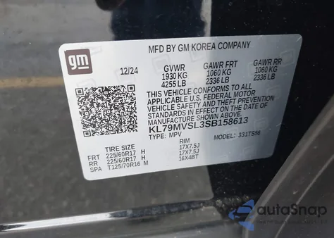 2025 Chevrolet Trailblazer Fwd Activ из США, поврежденный, VIN KL79MVSL3SB158613